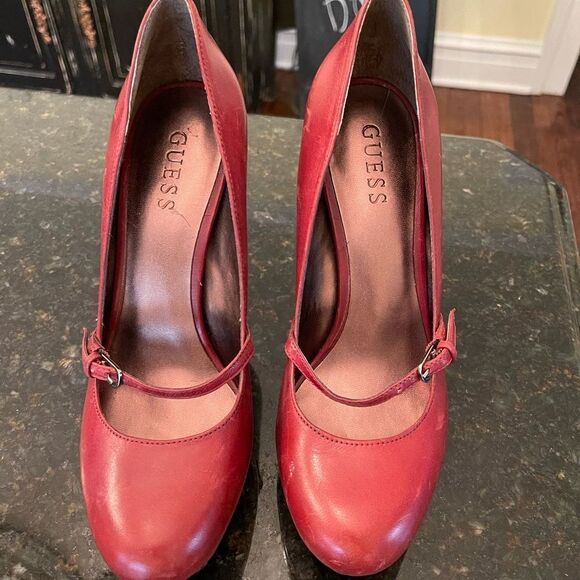 GUESS Vtg Wood Block Leather Heels Sz 8.5 - Picture 11 of 11